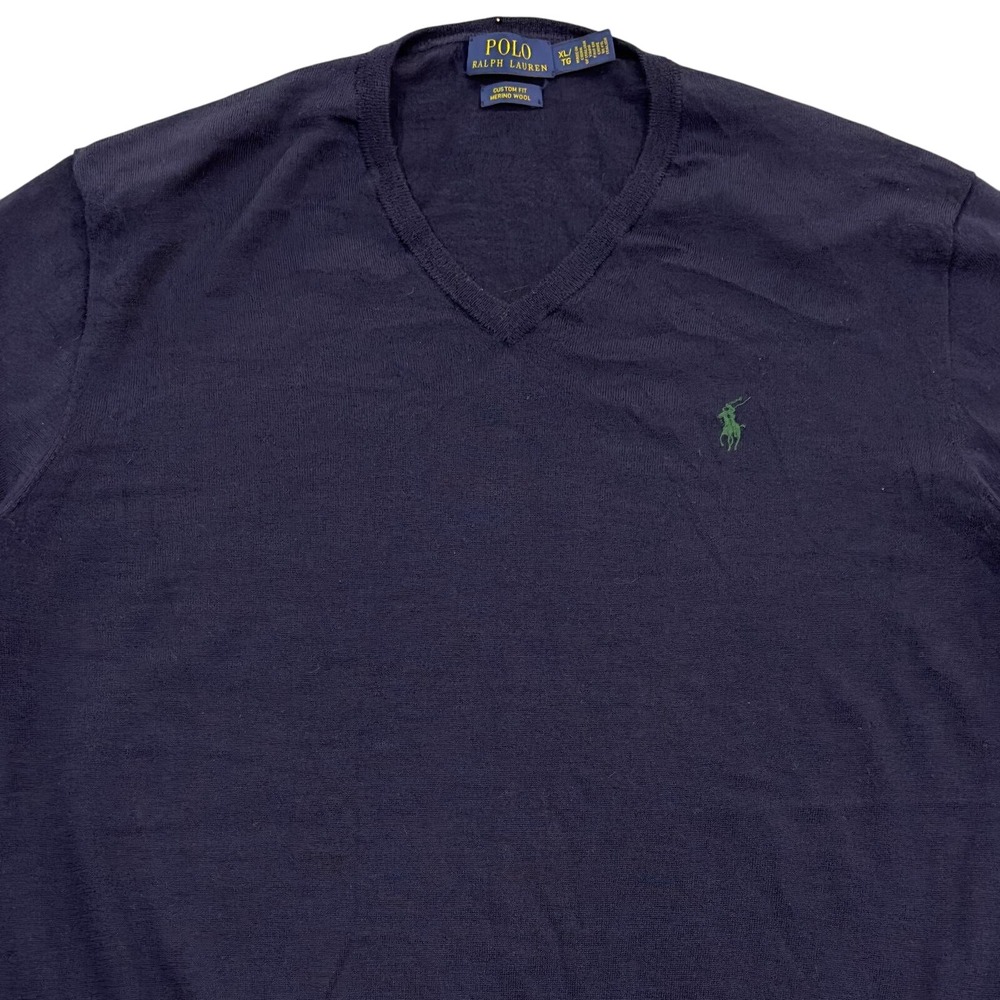 Polo Ralph Lauren Mens Merino Wool V Neck Sweater Green Pony Size XL - Picture 1 of 9